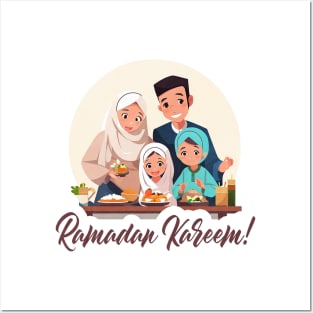 Ramadan Family Dinner Cartoon Posters and Art